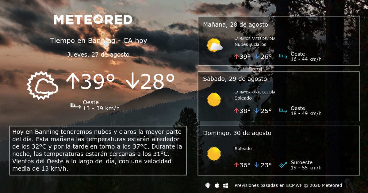 Tiempo en Banning - CA. Clima a 14 días - Meteored Perú